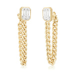 White Topaz Bezel Cuban Chain Gold Earring