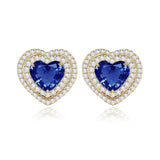 Double Halo Gemstone Heart Earrings