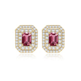 Double Halo Gemstone Emerald Cut Earrings