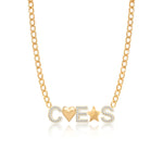 Three Pave Initials and Gold Charms Cuban Necklace