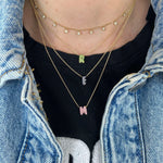 Pave Gemstone Initial Necklace