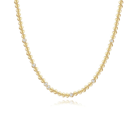 Golden Heart Seven Diamond Tennis Necklace