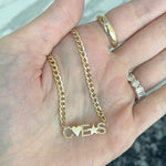 Three Pave Initials and Gold Charms Cuban Necklace