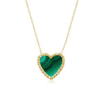 Large Fluted Outline Stone Heart Necklace