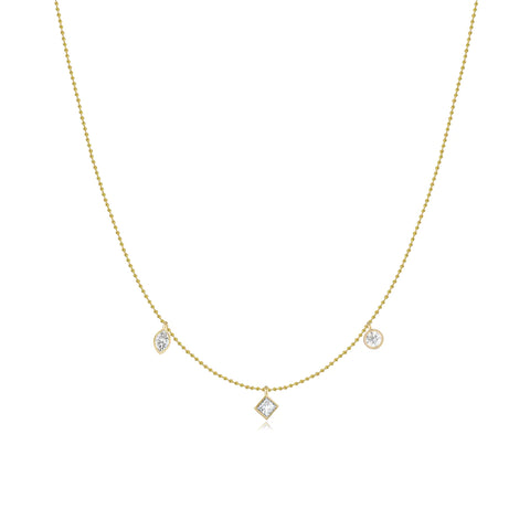 Three Diamond Multi Shape Ball Chain Necklace