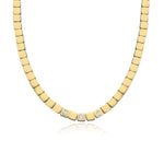 Large Three Diamond Golden Square Necklace