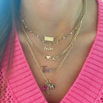 Three Pave Initials and Gold Charms Cuban Necklace