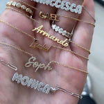 Cutout Diamond Name & Gold Charm Necklace