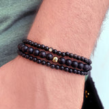 Large Onyx Bead and Black Diamond Men Bracelet