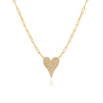 Pave Heart Paperclip Necklace