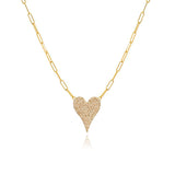 Pave Heart Paperclip Necklace