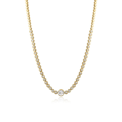 Round Bezel Diamond Golden Necklace