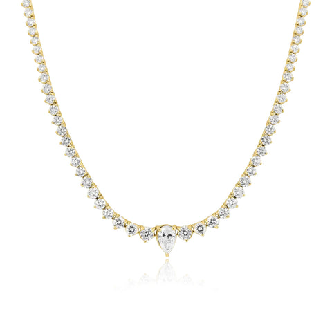 Diamond Tennis Necklace with Pear Center Diamond