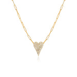 Pave Heart Paperclip Necklace