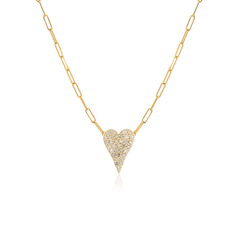 Pave Heart Paperclip Necklace