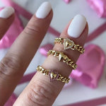 Puffy Gold Heart Pave Outline Cuban Ring