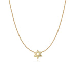 Fluted Pave Outline Star of David Necklace