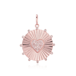 Round Striped Pave Heart Medallion Charm