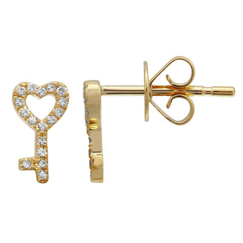 Pave Heart Key Stud