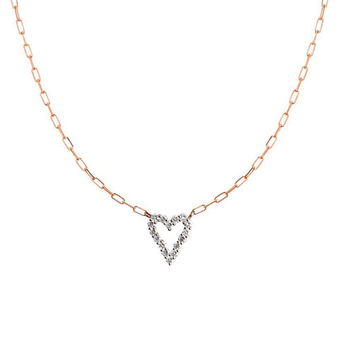 Large Diamond Heart Paperclip Necklace