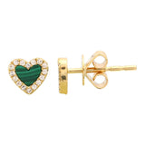 Pave Outline Stone Heart Studs