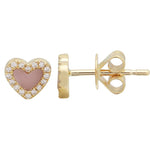 Pave Outline Stone Heart Studs