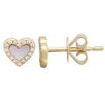 Pave Outline Stone Heart Studs