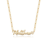 Cutout Gold Name & Pave Charm Necklace