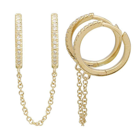 Pave Double Huggie Chain Earring