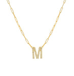 Uppercase Pave Initial Paperclip Necklace