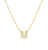 Uppercase Pave Initial Paperclip Necklace