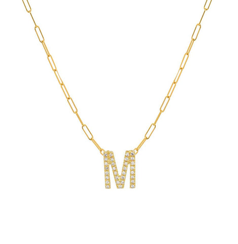 Uppercase Pave Initial Paperclip Necklace