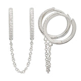 Pave Double Huggie Chain Earring