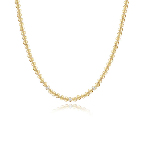 Golden Heart Three Diamond Tennis Necklace