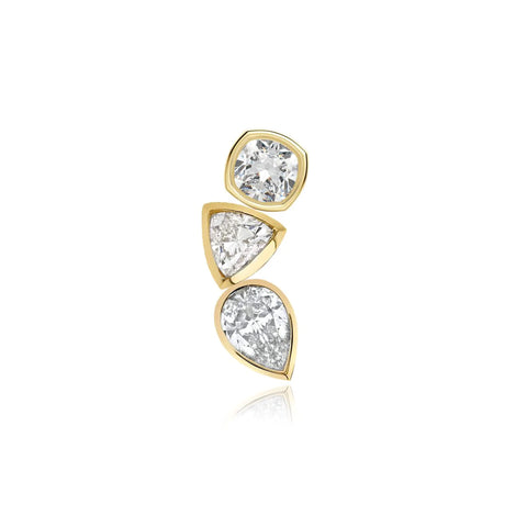 Three Diamond Bezel Climber Earrings (SINGLE)