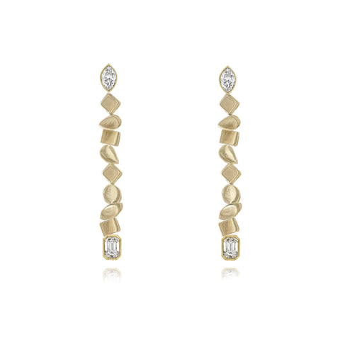 Golden Multishape Two Diamond Earrings