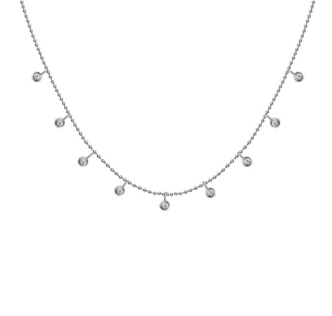 Dangling Diamond Bezels Ball Chain Necklace