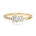 Two-Diamonds Half Pave and Half Gold Ring