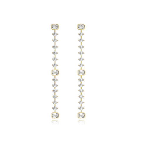 Bezel Diamond Emerald and Marquise Earrings