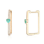 Solitaire Emerald Heart Pave Square Hoops