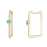 Solitaire Emerald Heart Pave Square Hoops