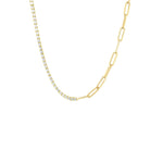 Half and Half Diamond Tennis Paperclip Necklace