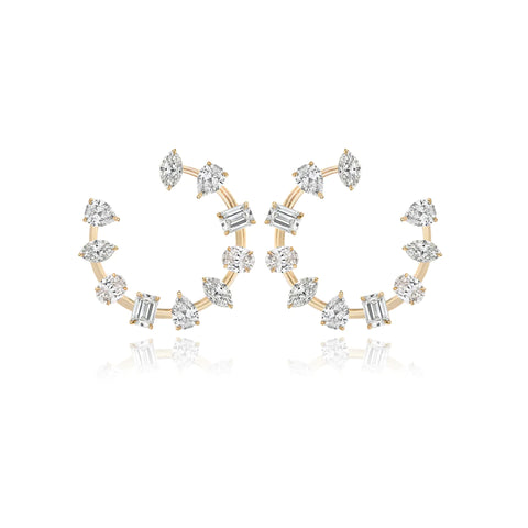 Small Multi Shape Diamond Statement Swirl Earrings