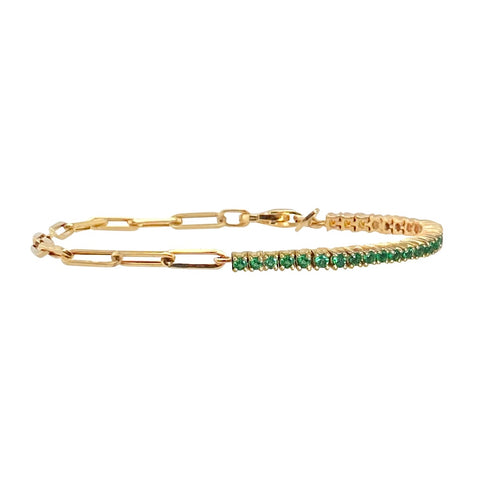 Half & Half Gemstone Tennis Paperclip Bracelet