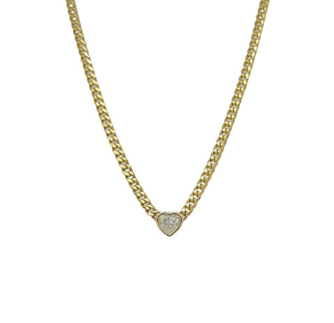 Bezel Heart Diamond Cuban Necklace