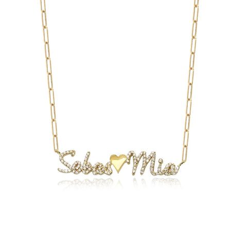 Two Pave Names Gold Charm Necklace