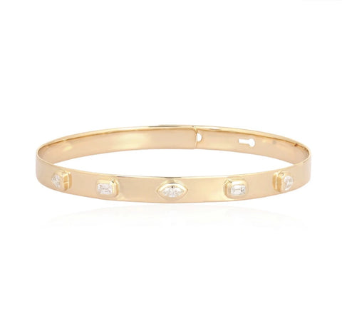 Solitaire Multi Shape Diamonds Clip On Bangle