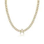 Diamond Cuban Link Two Row Initial Necklace