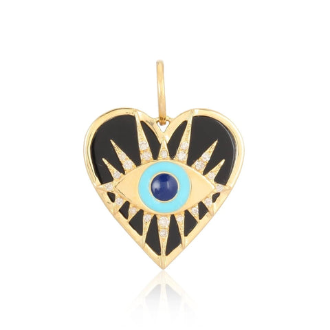 Evil Eye On Black Onyx Heart Charm