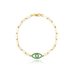 Gemstone Evil Eye Cutout Small Paperclip Bracelet